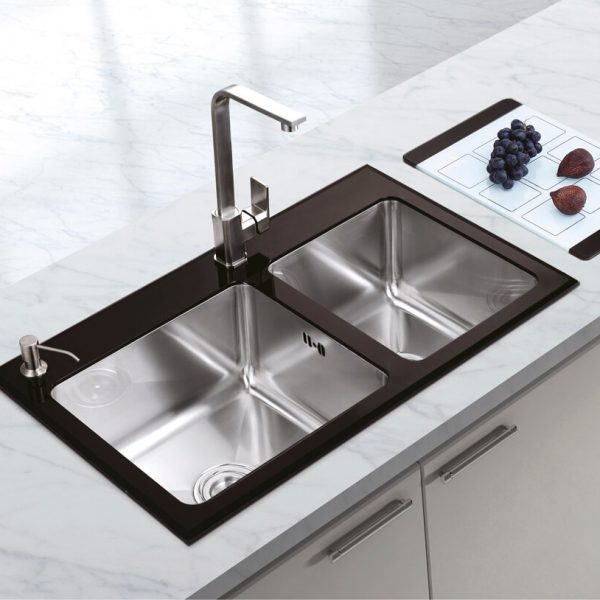 Chiuveta Bucatarie Inox Cookingaid Tempered Glass Duo Cu Chiuveta Bucatarie Inox Cookingaid Tempered Glass Duo Cu