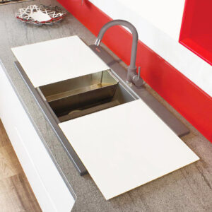 Chiuveta bucatarie granit dubla cu 2 cuve CookingAid Kinga LX8620 Maro Trufa / Truffle + accesorii montaj