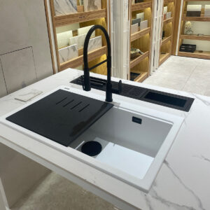 Chiuveta bucatarie granit CookingAid Kinga Workstation LX8610 Alba / Polar White + accesorii montaj