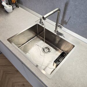 Chiuveta bucatarie inox CookingAid TASCA ASOLO 55 cu montaj pe blat sau la nivelul blatului si accesorii montaj