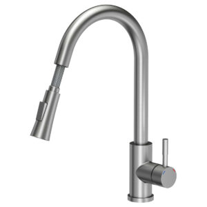 Baterie CookingAid Julia Steel cu furtun dus extractibil + buton jet/dus si finisaj inox periat