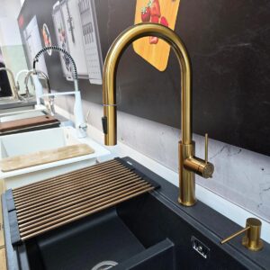 Baterie CookingAid Jennifer Copper cu furtun dus extractibil + buton jet/dus si finisaj inox periat