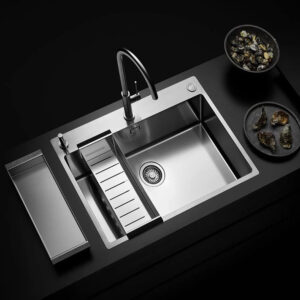 Chiuveta bucatarie inox CookingAid TASCA ASOLO 65 cu montaj pe blat sau la nivelul blatului si accesorii montaj