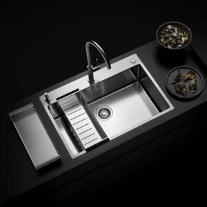 Chiuveta bucatarie inox CookingAid TASCA ASOLO 74 cu montaj pe blat sau la nivelul blatului si accesorii montaj