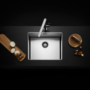 Chiuveta bucatarie inox CookingAid TASCA PURA SLIM 50 cu montaj 8mm pe blat sau la nivelul blatului si accesorii montaj
