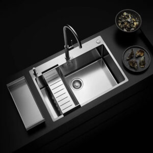 Chiuveta bucatarie inox CookingAid TASCA ASOLO 70 cu montaj pe blat sau la nivelul blatului si accesorii montaj