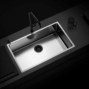 Chiuveta bucatarie inox CookingAid TASCA CANOVA DuriX 70 mata, rezistenta la zgarieturi si ventil/preaplin negru, cu montaj pe blat, sub blat sau la nivelul blatului si accesorii montaj