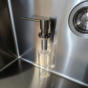 Dozator Sapun gri inchis Tasca 051.SP Gun Metal cu recipient din ABS transparent