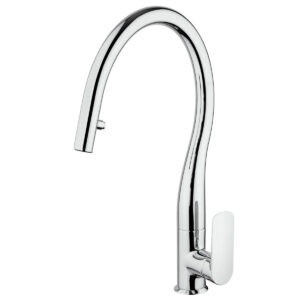 Baterie CookingAid Flores Chrome cu finisaj cromat si furtun dus retractabil / extractibil + buton jet/dus