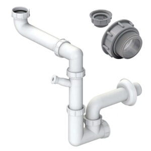 Set sifon Space Saver si tevi scurgere 40mm Tasca Italy pentru chiuvete de bucatarie cu o singura cuva cu adaptor filetat 50mm/40mm